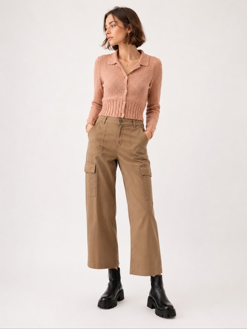 VRG GRL Pink Bouclé Knit Cropped Cardigan Top M European Cool Girl Y2K